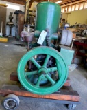 Green Hit and Miss Engine with Flywheels and Mounted Base