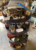 Four-Tier Metal Rotating Storage Rack with Assorted Hardware and Components