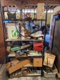 Metal Shelving Unit with Miscellaneous Workshop Parts and Supplies