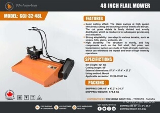 Wolverine Mini Excavator Flail Mower, 48”