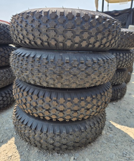 NEW Golf Cart Tires, 4.80/4.00-8 mounted on a 4-lug silver steel rim