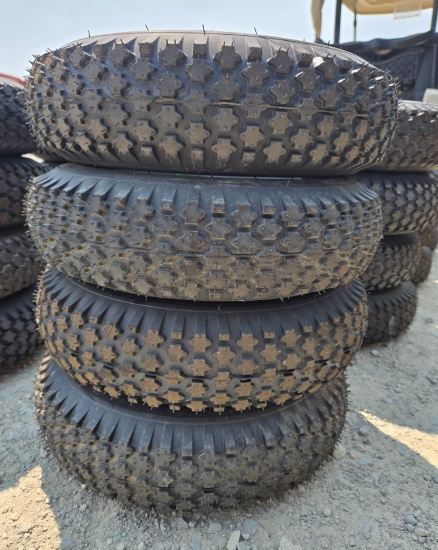 NEW Golf Cart Tires, 4.80/4.00-8 mounted on a 4-lug silver steel rim