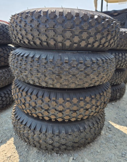 NEW Golf Cart Tires, 4.80/4.00-8 mounted on a 4-lug silver steel rim