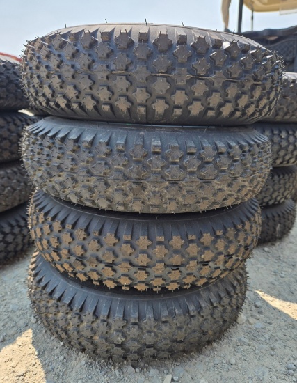NEW Golf Cart Tires, 4.80/4.00-8 mounted on a 4-lug silver steel rim
