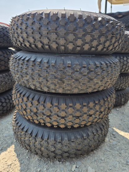 NEW Golf Cart Tires, 4.80/4.00-8 mounted on a 4-lug silver steel rim