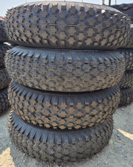 NEW Golf Cart Tires, 4.80/4.00-8 mounted on a 4-lug silver steel rim