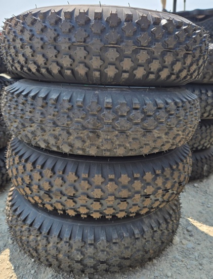 NEW Golf Cart Tires, 4.80/4.00-8 mounted on a 4-lug silver steel rim