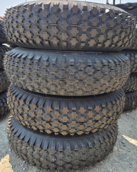 NEW Golf Cart Tires, 4.80/4.00-8 mounted on a 4-lug silver steel rim