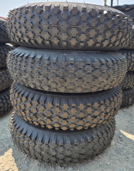 NEW Golf Cart Tires, 4.80/4.00-8 mounted on a 4-lug silver steel rim
