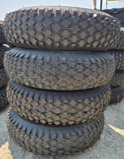 NEW Golf Cart Tires, 4.80/4.00-8 mounted on a 4-lug silver steel rim