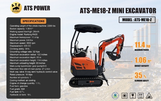 NEW 2026 ATS Mini Excavator, Model ME18
