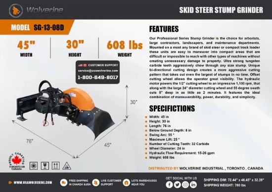 Wolverine Skid Steer Stump Grinder