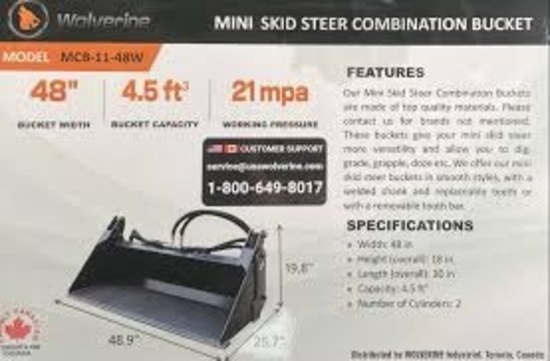 Wolverine Mini Skid Steer Combination Bucket, 48"