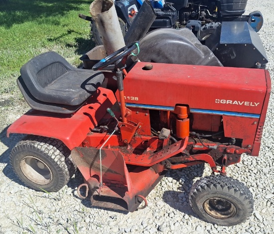 Gravely 1138 Riding Lawn Mower with Bagger, Non-Running, Runs on Starting Fluid, Ignition Solenoid i