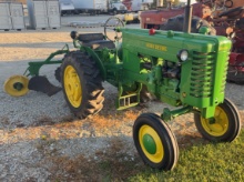 1948 John Deere Model M Tractor and One Bottom Plow, Runs, Gas, Minor Fluid Leaks, May Need a New Ba