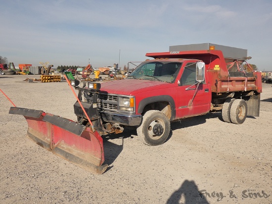 1997 Chevy 3500 S/A Dump Truck, S/N: 1GBJK34RZVF055244, V8 Gas, Auto Trans.