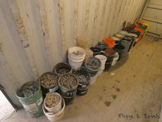 Buckets of Bolts, Nuts, Hardware on Floor