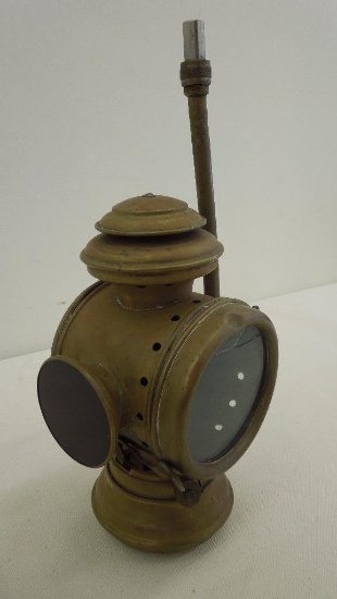 Early Automotive Brass Kerosene Light w/ Red Side Light
