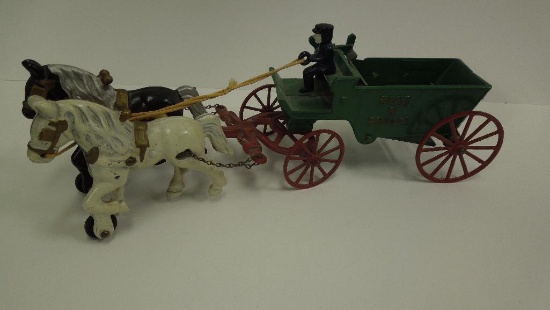 Cast Iron Sand & Gravel Dump Wagon with team of Horses