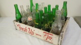 7up Crate with Assorted Glass Pop Bottles