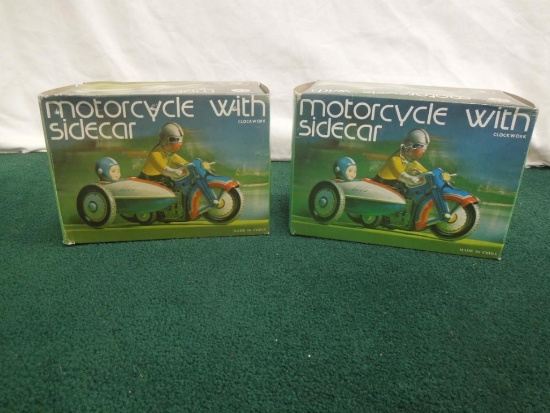 (2) Clockwork Motorcycle With Side Car Empty Boxes Only