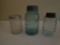Glass tea jar, blue ball glass Qt with zinc top, pint mason's jar with zinc top