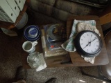 Clock, mug, dishes, glassware