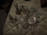 Glassware, vases, candle holders, sm pitcher/tray, salt and pepper shaker