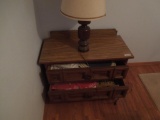 2 drawer chest with contents and lamp