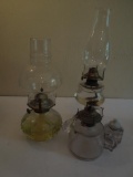 3 glass lanterns with small bottle of oil