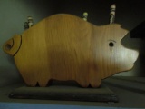 Wood pig, sewing machine, rocking chair