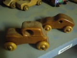 Wood car and truck, 6 small cars, pull toy with rings, race car, sm truck, 2 wooden raddles