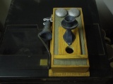 Old phone replica, mallet, wood phone