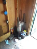 Contents of both front corners of garden shed