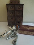 Hand crank meat grinder, spice boxes