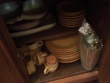 Stoneware, plates, mugs, serving trays, (bottom cabinet under china hutch)