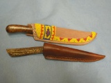 Knife with antler handle and leather sheath 9