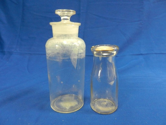 One small milk bottle, One jar with glass lid