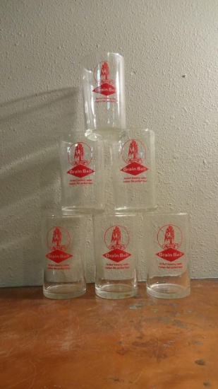 Set of (6) 4 inch tall Grain Belt Bar glasses