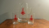 8 inch tall Grain Belt Beer Pitcher and (2) 4 inch Grain Beer Bar glasses