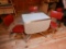 Retro Small Formica & Chrome Table w three Red Chairs 32