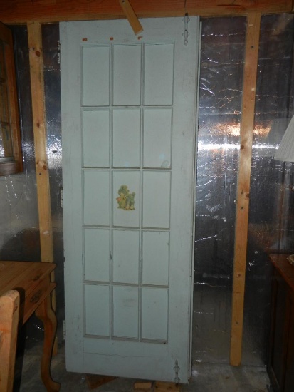 (2) 29" x 80" Painted Glass Panel French Wooden Doors