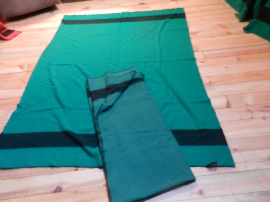 (2) Woolrich, full size Green Blankets w Black Stripe plus 2 others
