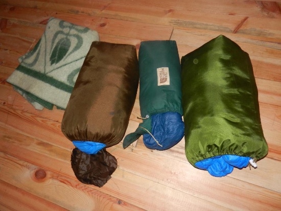 (3) Sleeping Bags & (1) Wool Blanket