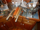 Vintage Kitchen Utensils, Washboard, Rolling Pins, Hand Grinder