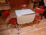 Retro Small Formica & Chrome Table w three Red Chairs 32