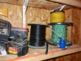 Shelf Contents, Battery Charger, Rope, Spool of Wire