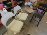 (3) Folding Chairs & (1) Wooden Chair