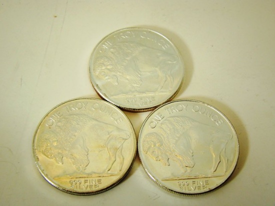 3 1-OZ .999 SILVER BUFFALO ROUNDS