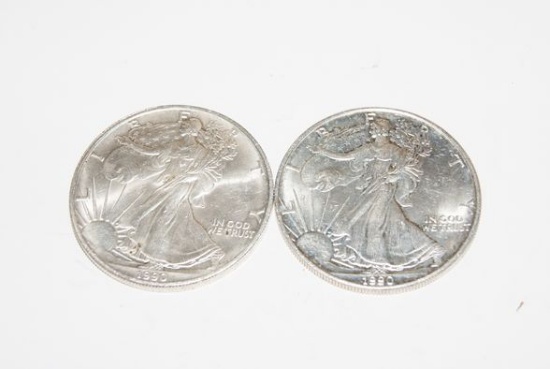 LOT OF 2 1990 SILVER EAGLES